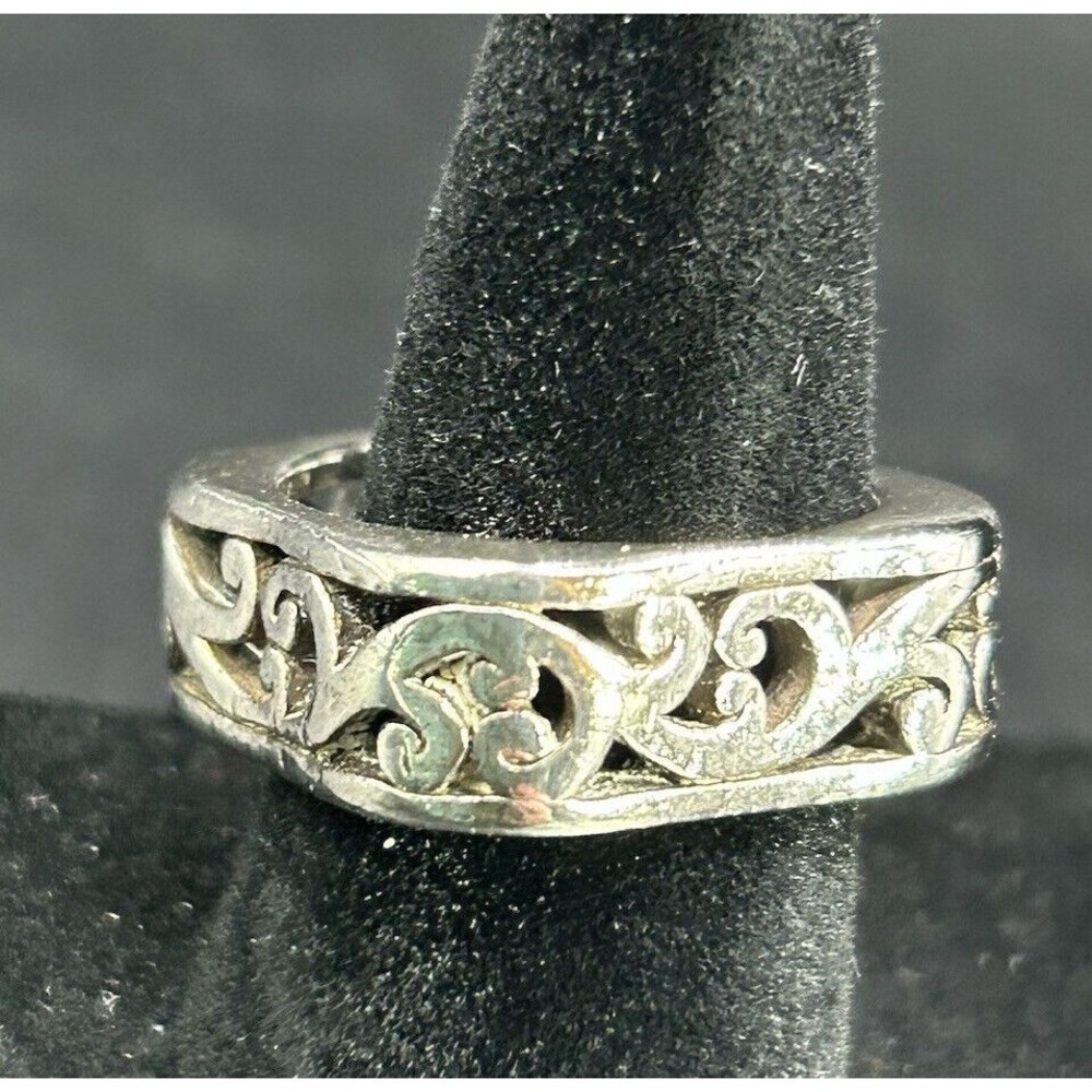 Vintage Sterling Silver Filigree Scroll Square Band Ring Size 6.5